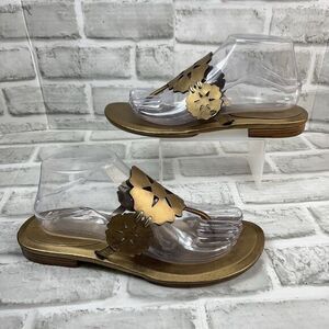 Vera Wang Lavender Women Size 9 Gold Leather Cut Out Flower Thong Flat Sandals
